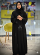 Classic Black Abaya with Minimalist Silver Beaded Accents, 962