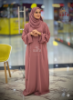 Elegant Dusty Rose Abaya with Symmetrical Beaded Vine Detailing, 979
