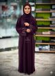 Deep Plum Velvet Abaya with Metallic Floral Cuff Embroidery, 927