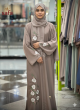 Mink Brown Abaya with White Floral Embroidery, 978