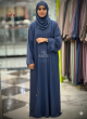 Elegant Midnight Blue Abaya with Delicate Scattered Embroidery, 1030