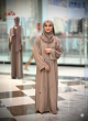 Earthy Taupe Abaya with Delicate Leaf Motif Bead Embroidery, 694