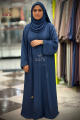 Elegant Midnight Blue Abaya with Delicate Scattered Embroidery, 1030