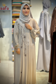 Shimmering Beige Abaya with Pearl and Floral Embroidery, 940