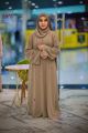 Beige Abaya with Scattered Crystal Drop Design, 1012