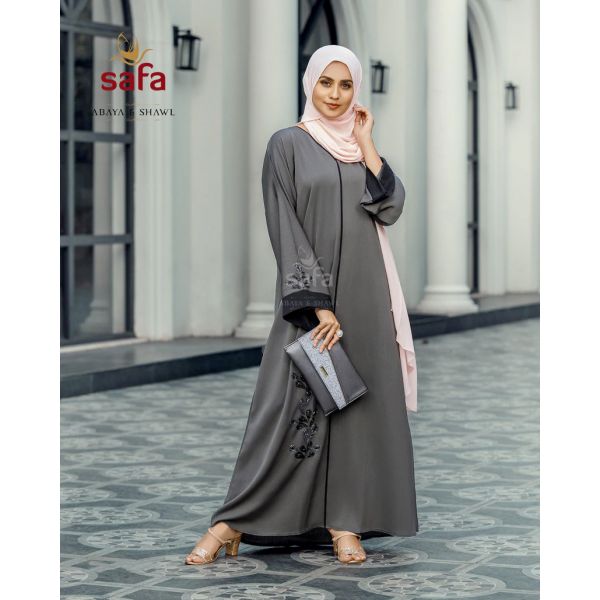 Grey Simple Maxi Abaya online for best price Abaya Fashion Bawwaba Oman