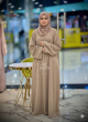 Beige Abaya with Scattered Crystal Drop Design, 1012