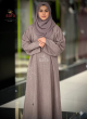 Linen-Look Mauve Abaya with White Beaded Spray Embroidery, 965