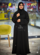Elegant Black Abaya with Delicate Black Floral Beadwork, 1013