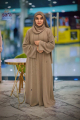 Beige Abaya with Scattered Crystal Drop Design, 1012