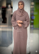 Misty Brown Luxe Abaya with Crystal Accents and Balloon Sleeves, 971